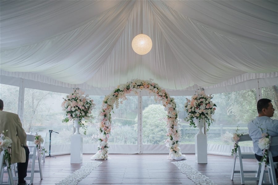 Bracu Estate wedding ceremony in a marquee